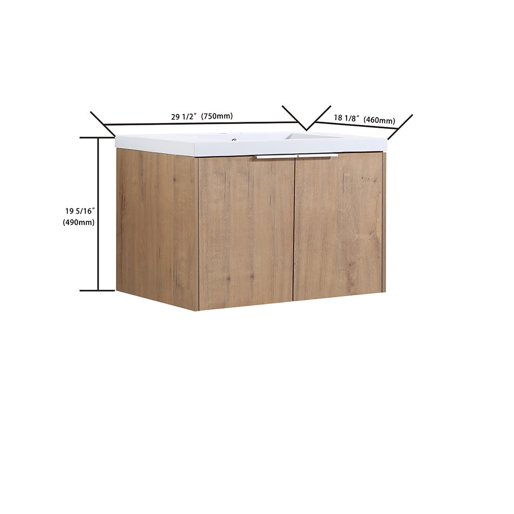 Kepooman 2 Doors Floating Wall Mounted Bathroom Vanity with Sink for Bathroom, Imitative Oak, 29 in x 18 in