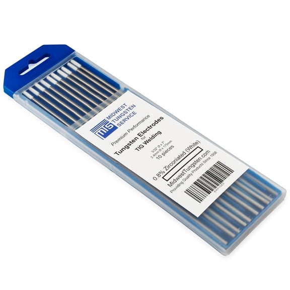 TIG Welding Tungsten Electrodes 0.8% Zirconiated 3/32" x 7" (White, WZ8) 10-Pack