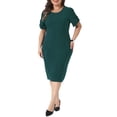 thumbnail image 2 of Plus Size Dress for Women Short Sleeve Above the Knee Sheath Dress Office Wear to Work Dresses 1X Dark Green, 2 of 6