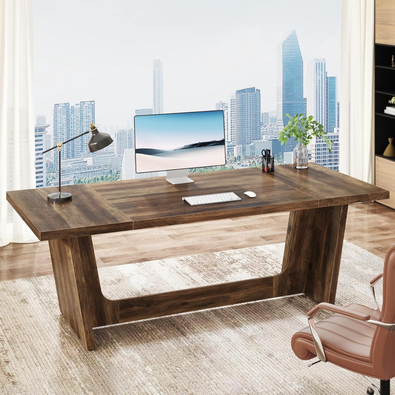 Tribesigns 70.87-Inch Executive Computer Desk: Large Home Office Desk, Industrial Wood Study Writing Table,Dark Brown