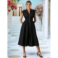 thumbnail image 5 of Womens Summer Casual Dress V Neck Cap Sleeve Zipper Front Flowy Midi Dress with Pockets black L, 5 of 8