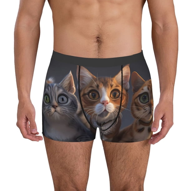 Fotbe Wide Eyed Cartoon Cats Calzoncillos Tipo Boxer con Bolsa de Soporte Total para Hombre, X-Temp Fresco, Transpirable y de Secado Rápido-Medium