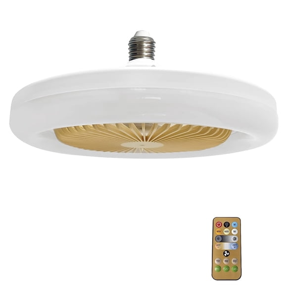 Ventilador de Techo de una Pieza con Tornillo en Enchufe de Luz E26 30W Regulable Ventilador de Techo Pequeño con Luz, Bombilla Enchufable Ventilador de Techo