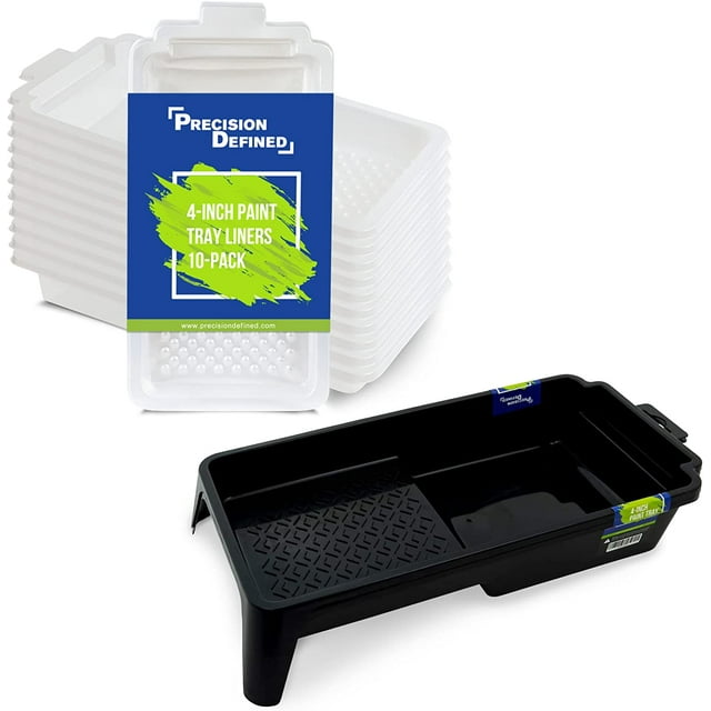 Precision Defined Paint Tray Liner Set, Supreme Paint Roller Trays 4-Inch with Deep Paint Pockets - Durable Heavy Duty Plastic (12-Pack)