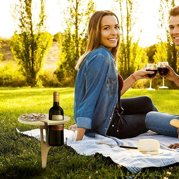 Piquet de table à vin pliable en plein air - Table de pique-nique à vin  portable en plein air Verres à vin et table à bouteilles pour les amateurs  de vin Sable
