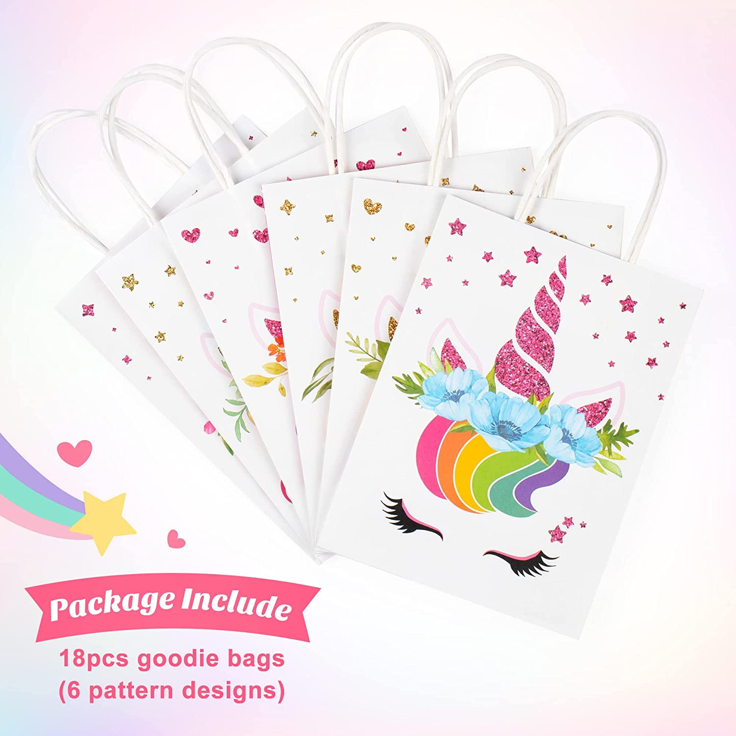 Tiny Mills Unicorn Party Favor Bags Treat Bags with Handles, Unicorn  Rainbow Pink Blue Candy Bags Goodie Bags for Birthday Party, Party Supply