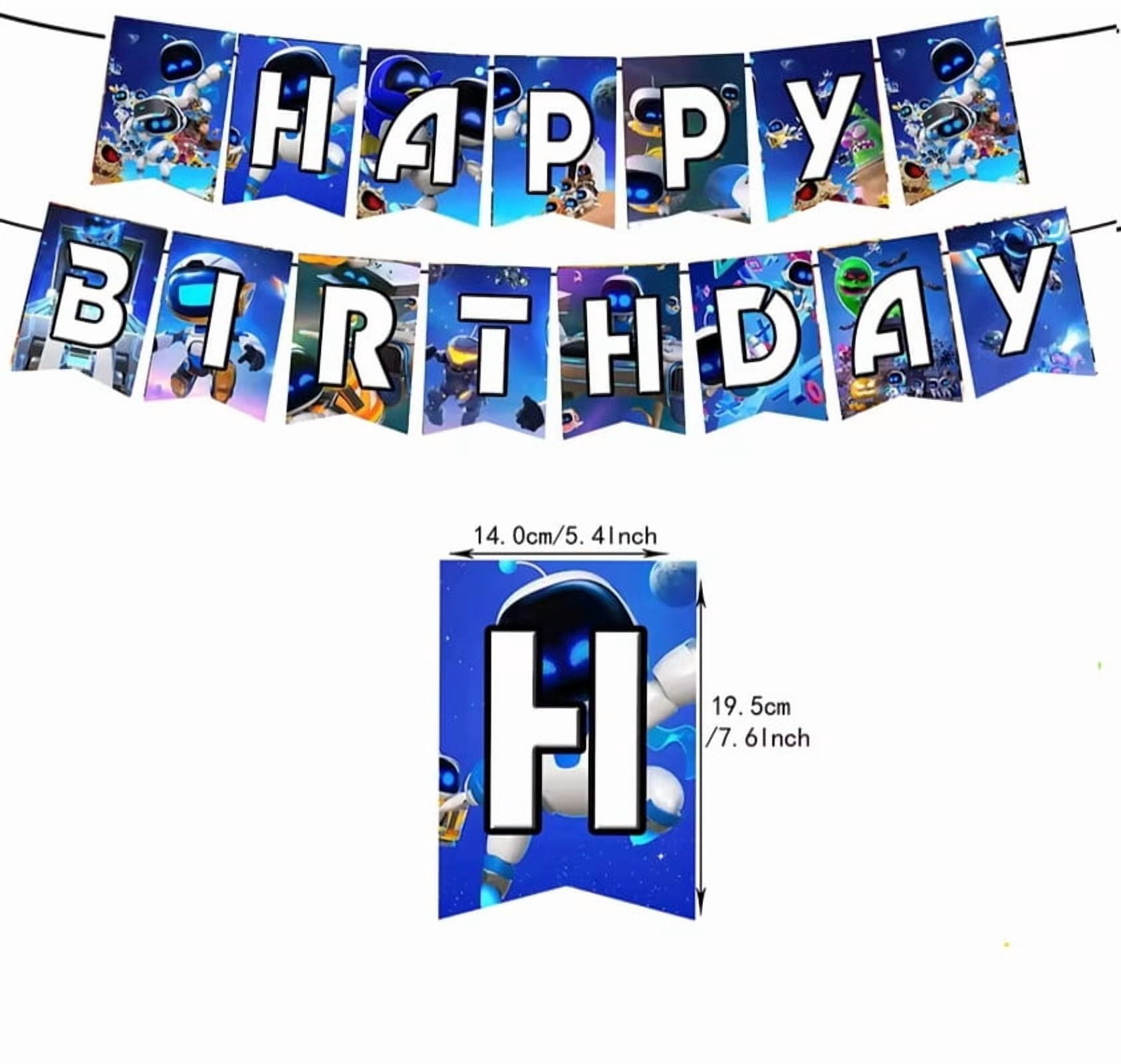 Astro Bot Birthday Party Decorations, Backdrop, Happy Birthday Banner, Latex Balloons, Cake Topper, Cupcake Toppers Video Game Decor-Chengyu