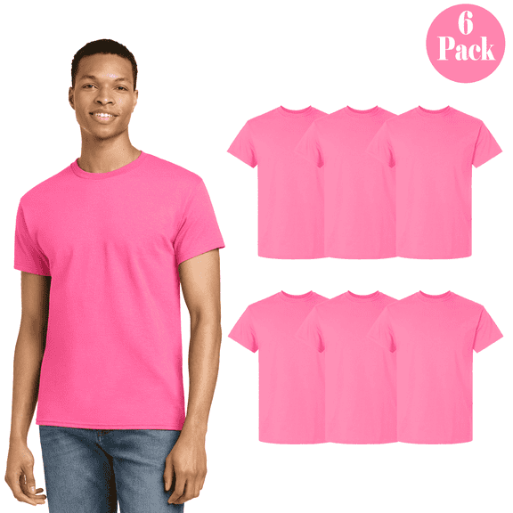 Gildan Men Ultra Cotton Hi Vis T-Shirt, Short Sleeve Crew Neck Work Tee, Safety Pink, S, 6 Pack