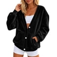 thumbnail image 3 of jiaxiM Sweatshirt for Women Terry Cloth V Neck Button Down Cardigan Long Sleeve Sweatshirt Jacket Dual Side Pockets Casual Loungewear Transitional Layering Top Spring Fall Daily Outfit, 3 of 6