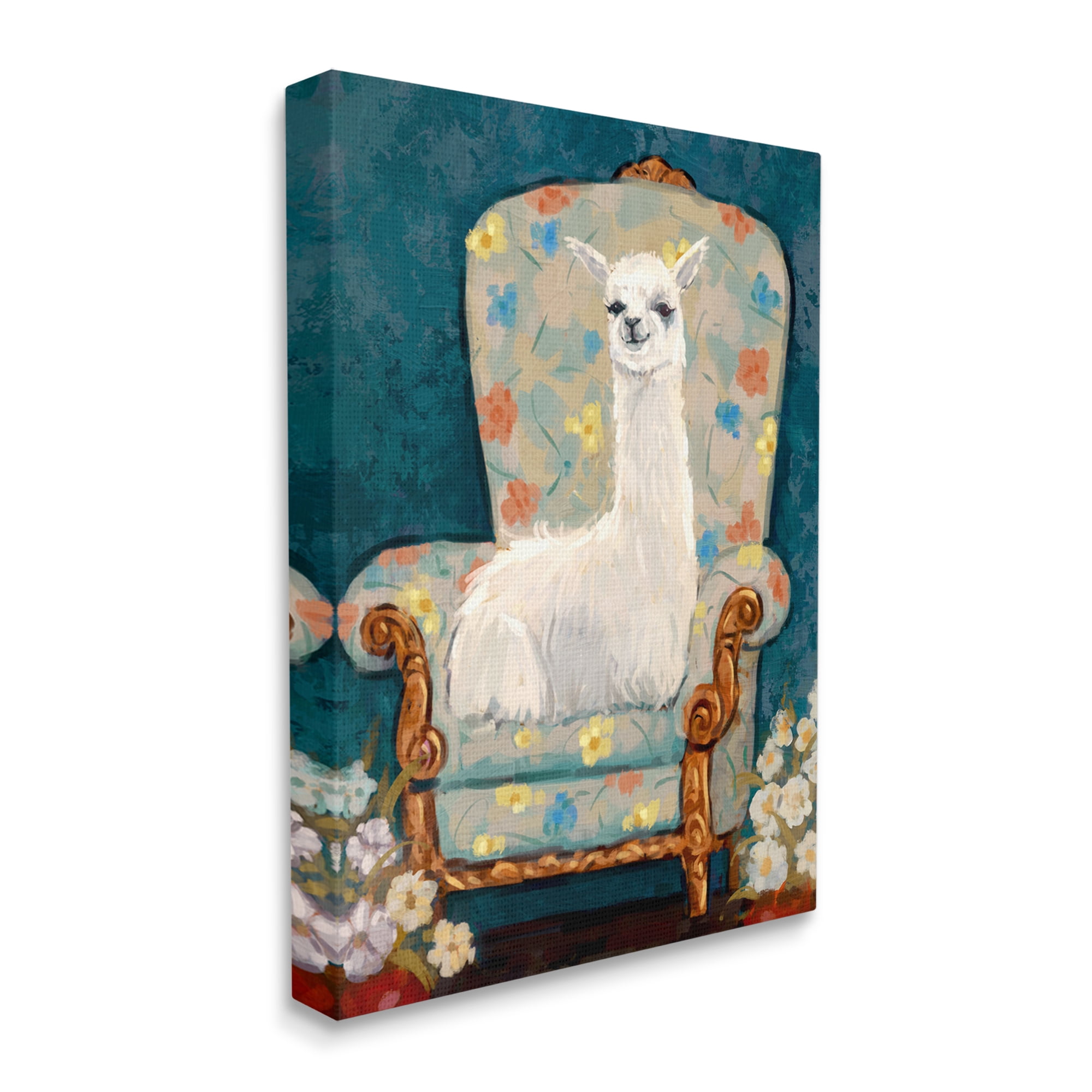 Stupell Industries Llama on Floral Armchair Animals & Insects Painting Gallery Wrapped Canvas Art Print Wall Art, 16 x 20