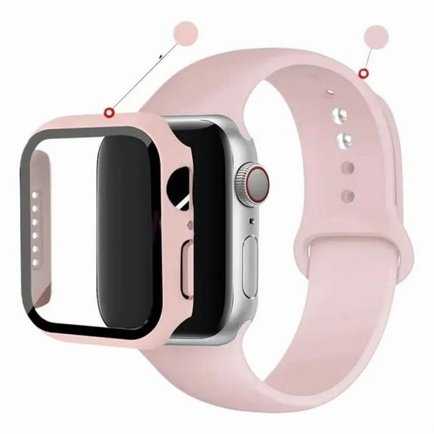 Correa de Silicona con Funda Protectora de Cristal para Apple Watch, Compatible con Todas las Series