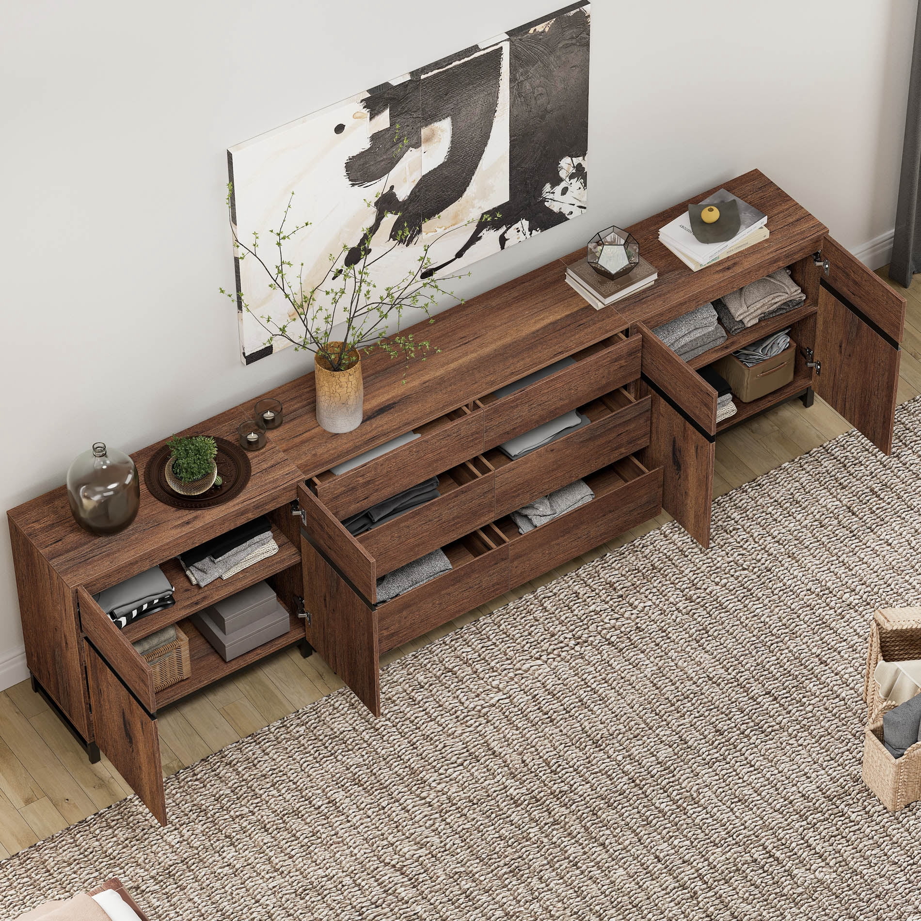 Modern Sideboard with Adjustable Shelves, 3 in 1 Storage Cabinet, Coffee Bar Cabinet for Living Room, Kitchen, Brown