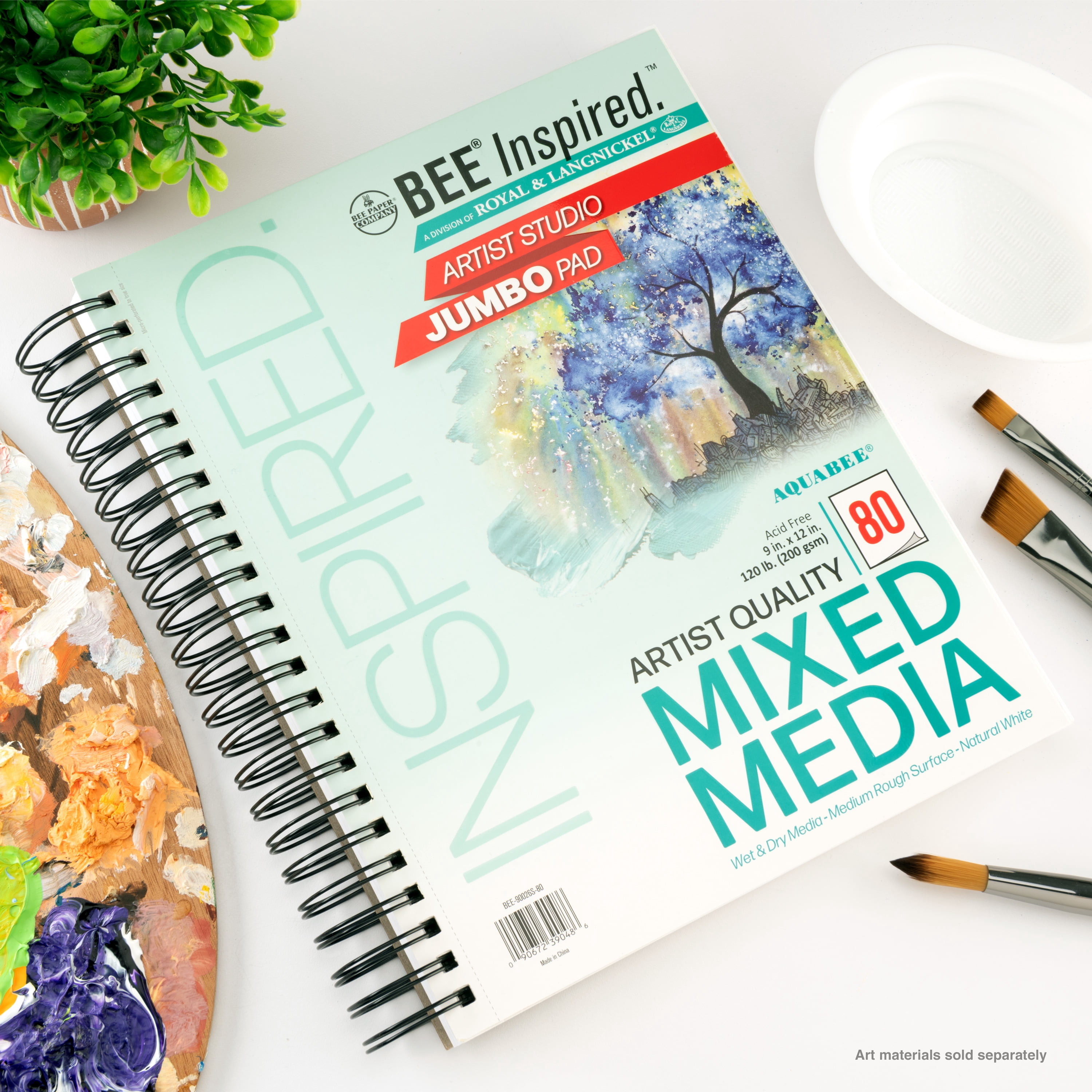Bee Paper - Bee Inspired 9"x 12" Studio Mixed Media Paper Pad, 80 Sheets, Side Wire, 120lb. 200GSM