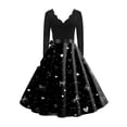 thumbnail image 4 of Fgvctg Valentine'S Day Dresses For Women Sweet V Neck Vintage Dress Cocktail Love Heart Graphic Soft 50'S Dress Date-Night Long Sleeve Sweet Dressy Clothes Black L, 4 of 4