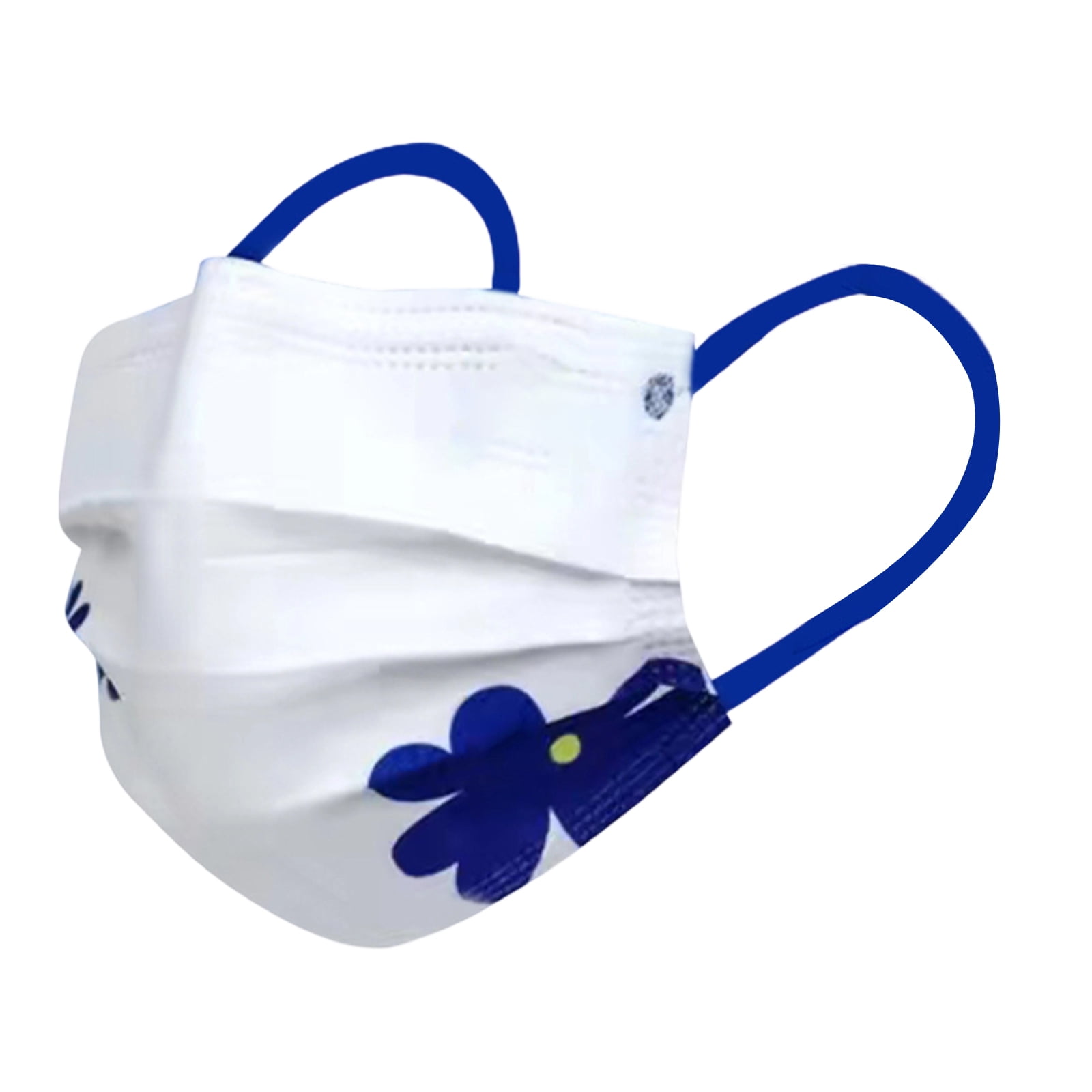 Disposable Face Mask, Blue Flower Printed, 10 Pack per Bag, Breathable Protective Mask for Daily Use Outdoor Indoor Activities for Adults
