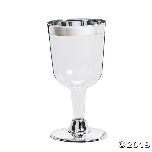 Clear with Silver Trim Plastic Wine Glasses