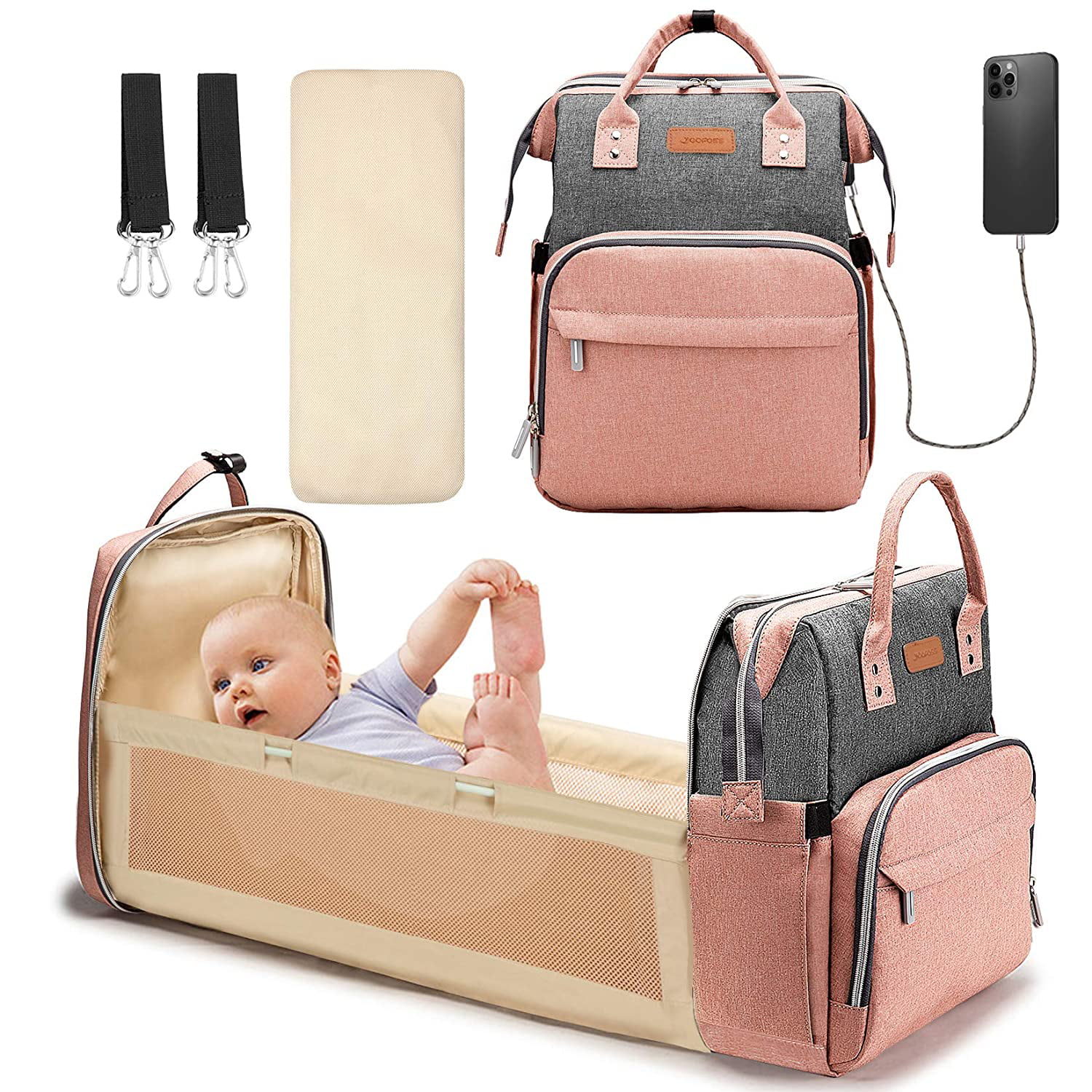 Large Capacity Babmoge Diaper Bag Backpack Unisex Waterproof Baby Bag for Boys Girls Multifunction Travel Back Pack Maternity Baby Nappy Changing Bags with Changing Pad & Stroller Straps 