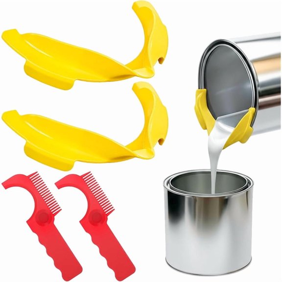 2Set Gallon Paint Can Spout Kit Portable Paint Pouring with Spatula Comb for 1-Gallon Containers Paints Coatings No-Drip