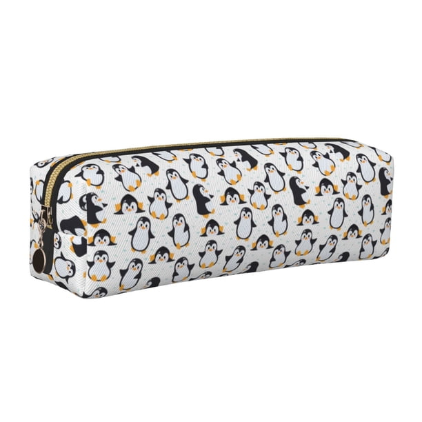 Fotbe whiter cute penguin Estuche para Lápices de Cuero con Estampado, Estuche con Cremallera Resistente, Organizador Compacto y Elegante para Papelería