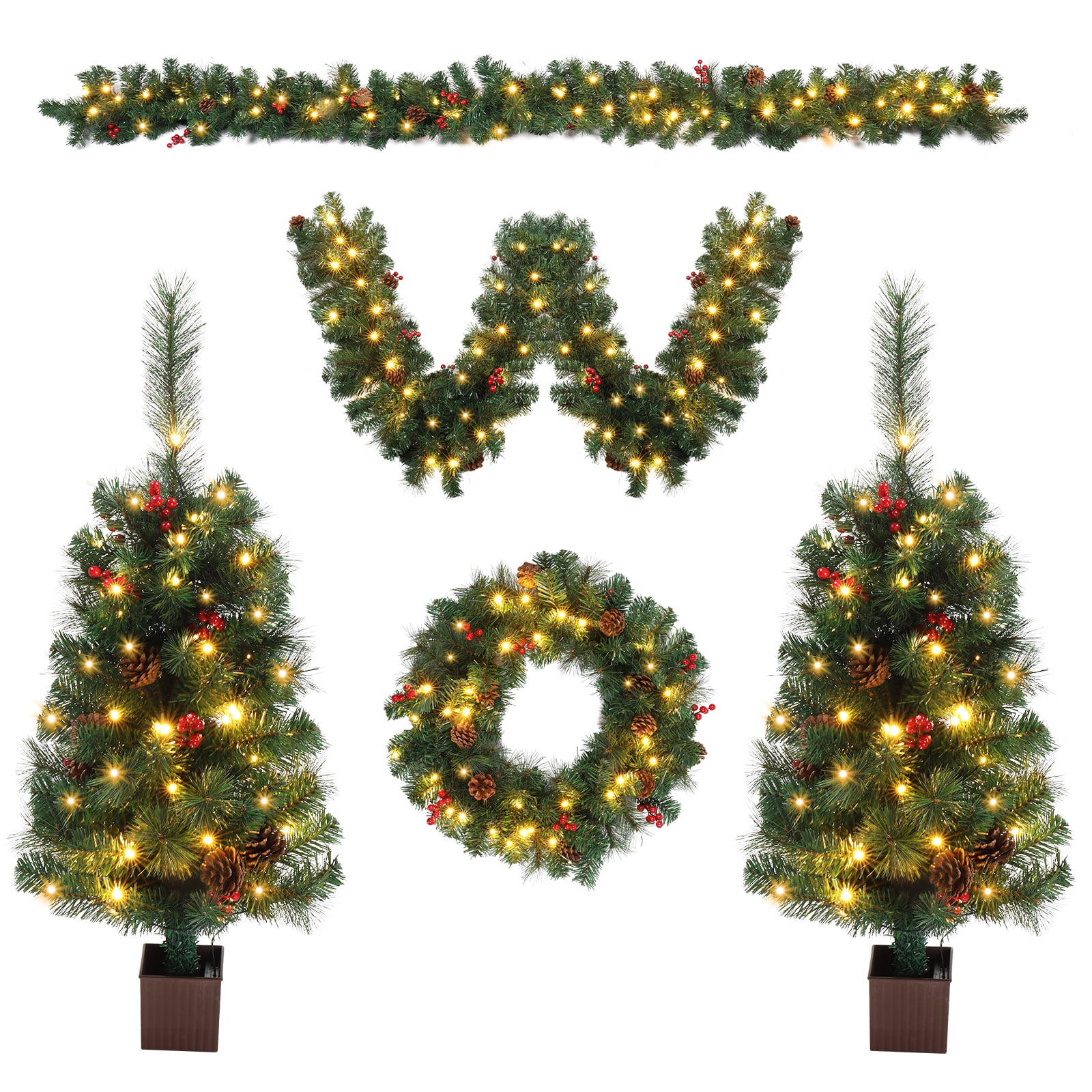 VINGLI Prelit Christmas Tree 5Piece Set with LED Lights, Christmas