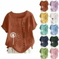 thumbnail image 2 of Fengactive Women's Short Sleeve Crew Neck Tops Printed Shirts Button Summer Blouses Tunic Trendy, 2 of 5