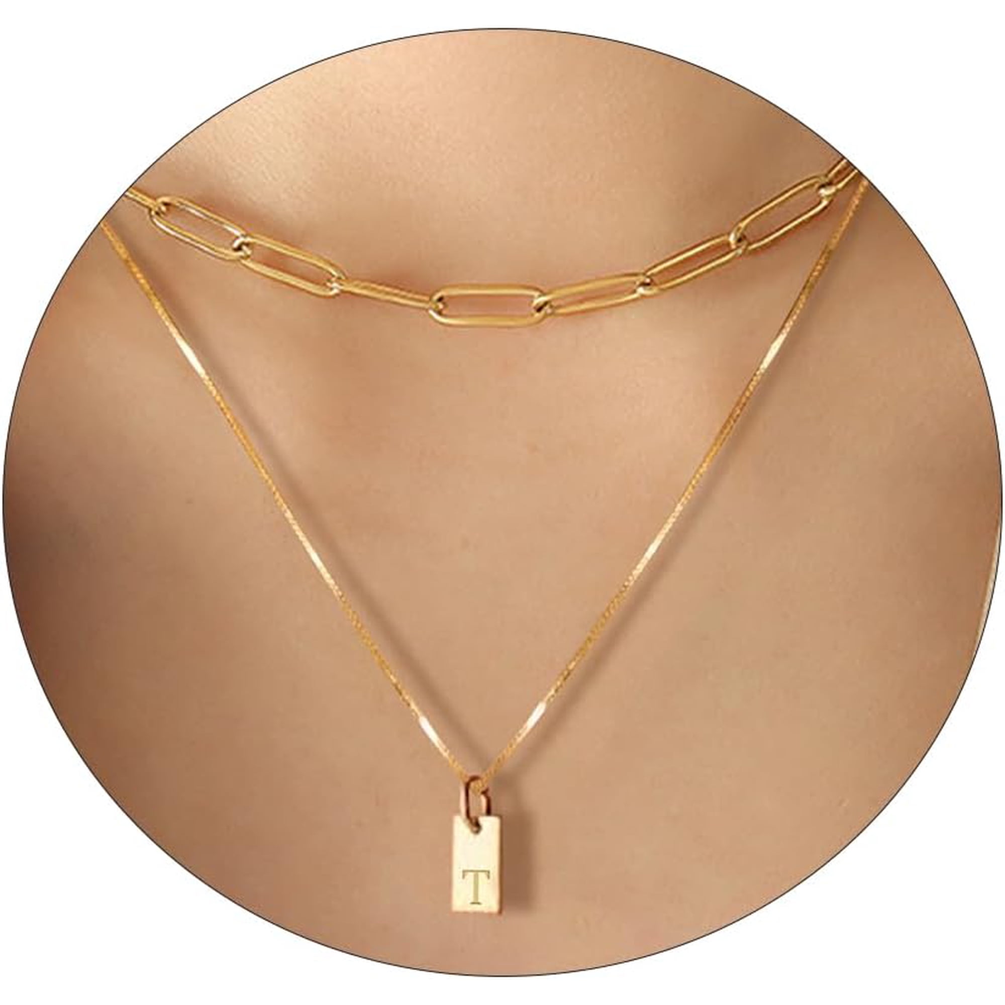 Layered Initial Necklaces for Women Paperclip Chain Letter Charm Necklace Alphabet Name Pendant Necklace Christmas Stocking Stuffers Jewelry Gifts