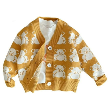 

Baby Cardigan Sweater Boys Girls Cartoon Bear Pattern Rib Knit Sweater V-Neck Long Sleeve Button down Knitted Cardigan Jacket 3M-6Y