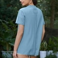 thumbnail image 3 of Tops de Manga Corta de las Mujeres, Moda Color Sólido, Cuello Redondo Línea Trasera Diseño Blusa, 3 of 6