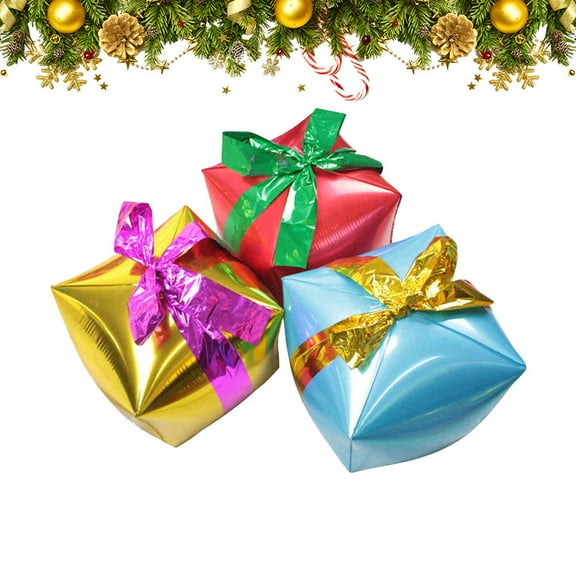 NICEXMAS 3Pcs Interactive Inflatable Balloon Box Gift Box Balloon in Red Golden Blue for Christmas Party