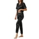 thumbnail image 4 of INSPIRAR CHIC Conjunto de Pijama de 2 Piezas para Mujeres, Camisa de Botones con Pantalones, Ropa de Noche, Lounge, S Negro, 4 of 6