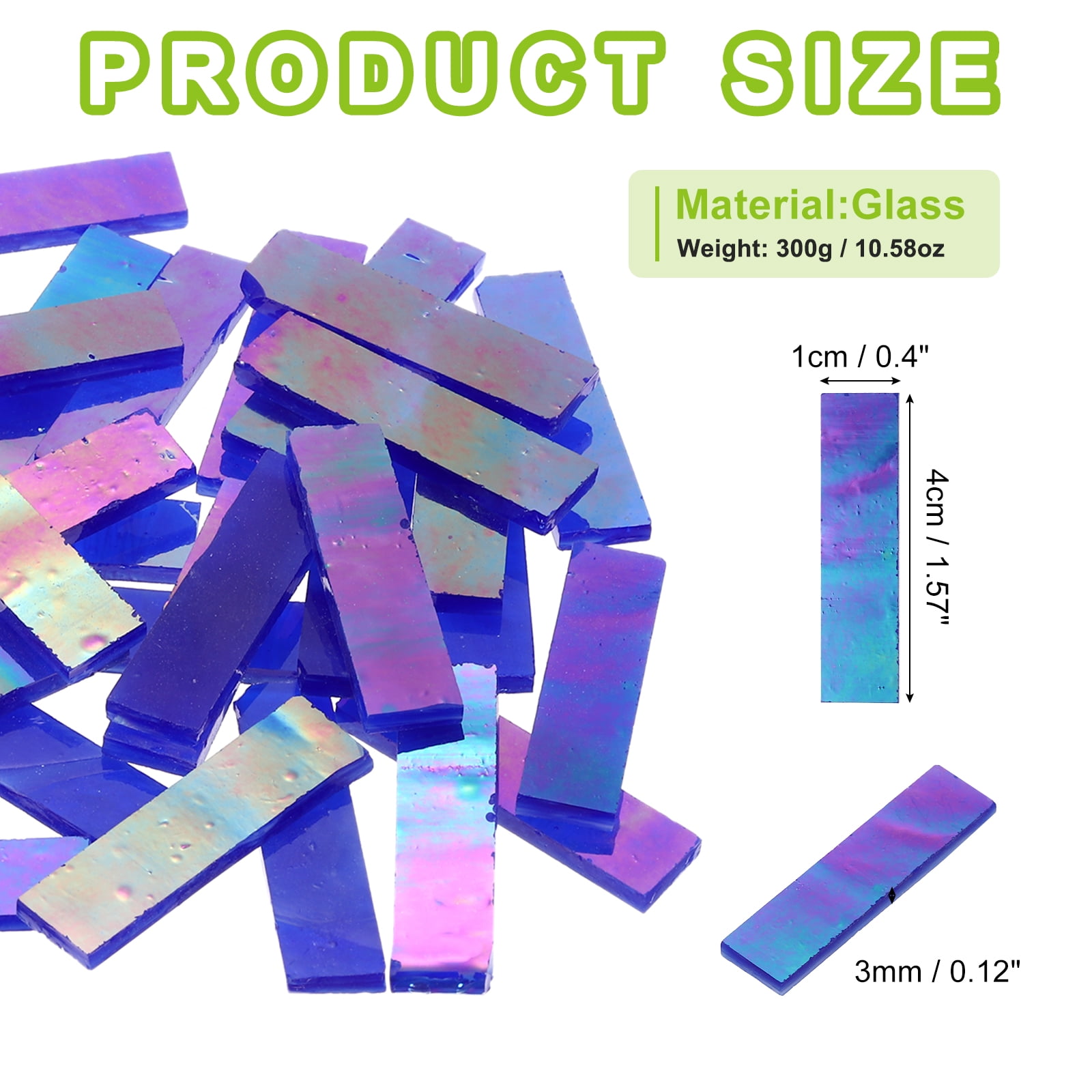 Stained Glass Strip, Iridescent Sapphire Blue Mosaic Tiles 300g/10.58 oz