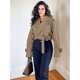 thumbnail image 5 of Chaqueta Corta de Ciclismo para Mujer, Gabardina Informal Cruzada con Cinturón Marrón Oscuro M, 5 of 9