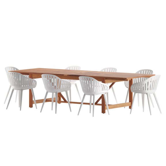 Amazonia 9 Piece Rectangular Patio Dining Set W/White Aluminium Chairs