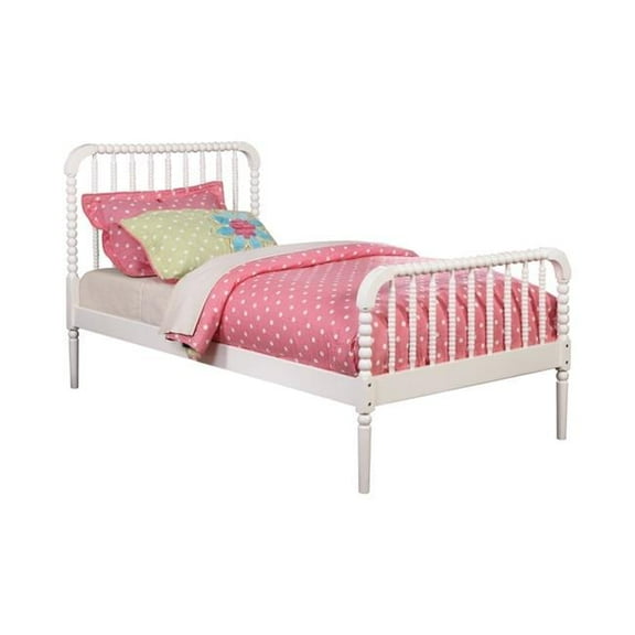 Wooden Twin Size Bed with Bobbin Style Slatted Headboard & Footboard, White