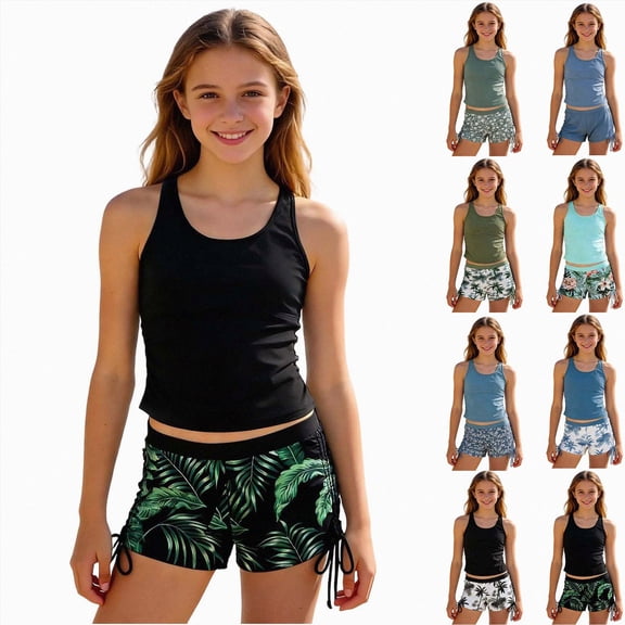 Splozh Girls Swimwear Two Piece Tankini Set, Stylish Bathing Suits for Teen Tween Girls Summer Vacation Mint Green,11-12 Years