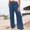 Navy women cotton linen wide leg pants a1, variant on Cagogo Women Cotton Linen Wide Leg Pants High Waisted Flowy Casual Long Palazzo Trousers for Beach Summer Lounge with Pockets Fashion Beachwear Clothes, Black XL
