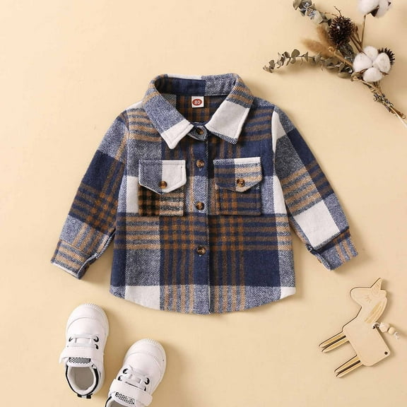 Hicidod Boys Girls Flannel Plaid Shirt Jacket Long Sleeve Lapel Neck Button Down Pocketed Shirts Regular Fit Casual Fall Coat