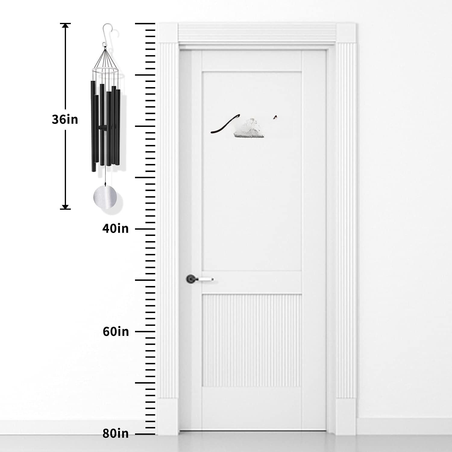 Wind Chimes Outdoor Large Deep Tone 36 Inch For Outside Tuned Relaxing Soothing Low Bass Memorial Windchimes Sympathy Mom Dad Black