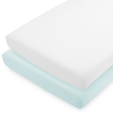 UPC: 0840105709718 | Bare Home 2 Pack Fitted Sheets – Premium 1800 Collection – Ultra Soft – Crib Sky Blue/White