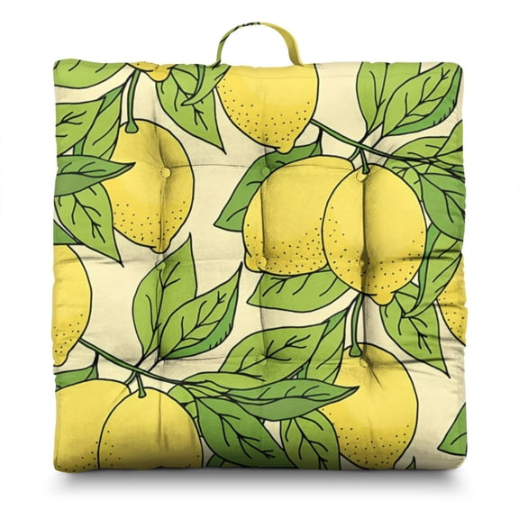 I Love Lemons Cushion - 22x22 Inch Large Floor Pillow, Dutch Velvet, Cute Citrus Pattern for Yoga, Meditation & Kids Room