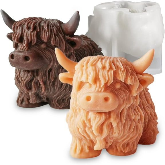 Highland Cow Shape Silicone Molds for Resin Candle Soap, 3D Cow Animal Candle Molds for Candle Making, Unique Fondant Chocolate Cake Decorating Mold, Epoxy Casting Clay Mold DIY Craft Decor
