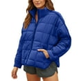 thumbnail image 2 of Women's Lightweight Full Zip Coats Long Sleeve Quilted Oversized Packable Short Padded Puffer Jackets with Pockets (M, Blue), 2 of 7