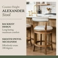 thumbnail image 3 of Maven Lane Alexander 26" Swivel Counter Stool – Kitchen Stool in Weathered Oak Finish & Sand Color Fabric Upholstery - 180° Swivel, Nailhead Trim – Wooden Chair for Kitchen Islands, Home Bars, 3 of 7