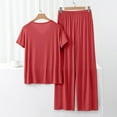 thumbnail image 2 of Hontri Ensembles de Pyjama à Manches Longues pour Femmes - Vêtements de Nuit Douillets d'Automne (Grande Taille, Deux Pièces à Col Rond) Rouge m, 2 of 5