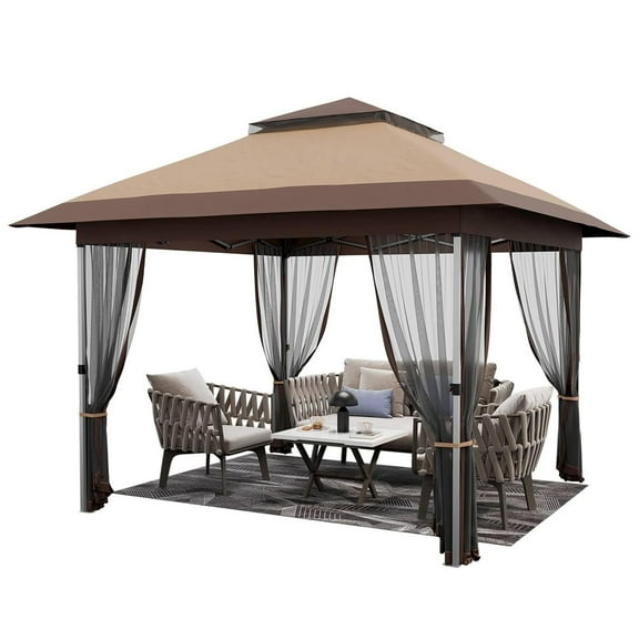 Telyswee 12'x12' PopUp Gazebo, Outdoor Canopy Tent with Mosquito Nettings and Double Top Roof, Instant Canopy for Patio, Party, Backyard