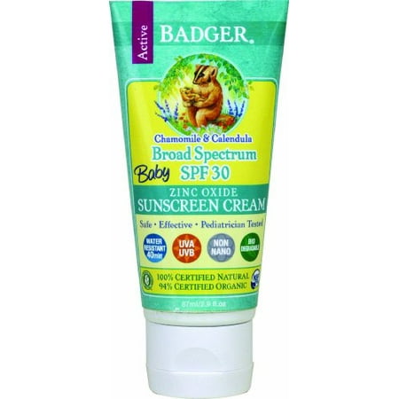 2 Pack Badger Organic Baby Sunscreen Cream SPF 30 Chamomile and Calendula
