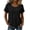 Black, variant on Womens Summer Tops Solid Color Crew Neck Hollow Out Short Sleeve Cotton Blend Stylish Top