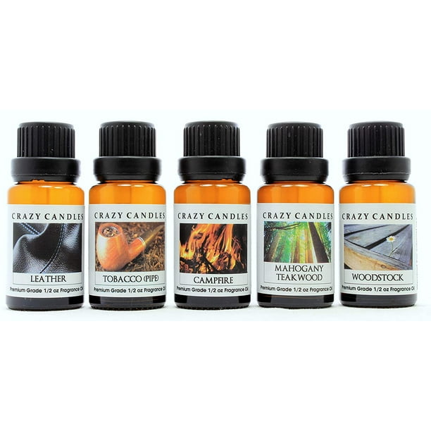 5 Bottle Set (Made in USA) 1 Leather, 1 Tobacco (Pipe), 1 Campfire, 1