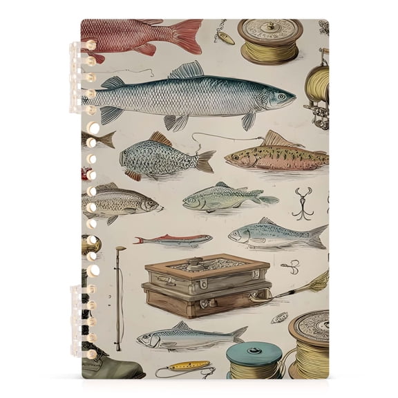 Spiral Journal Notebook Fishing A5 Lined Hardcover PP Material with 60 Pages Paper College Ruled Notebook for Work Note Taking Writing 5.7x8.3 Inch