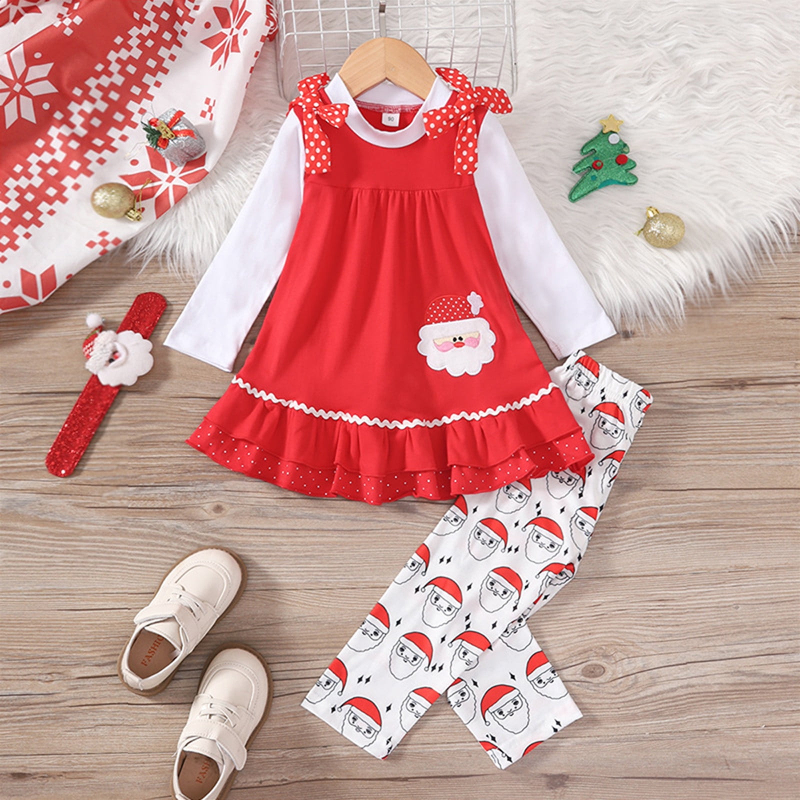 Toddler Kids Baby Girls Christmas Outfits Santa Print Tunic Long